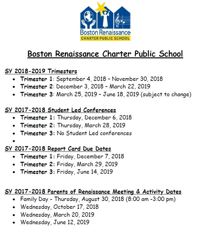 Calendar Boston Renaissance Charter Public School