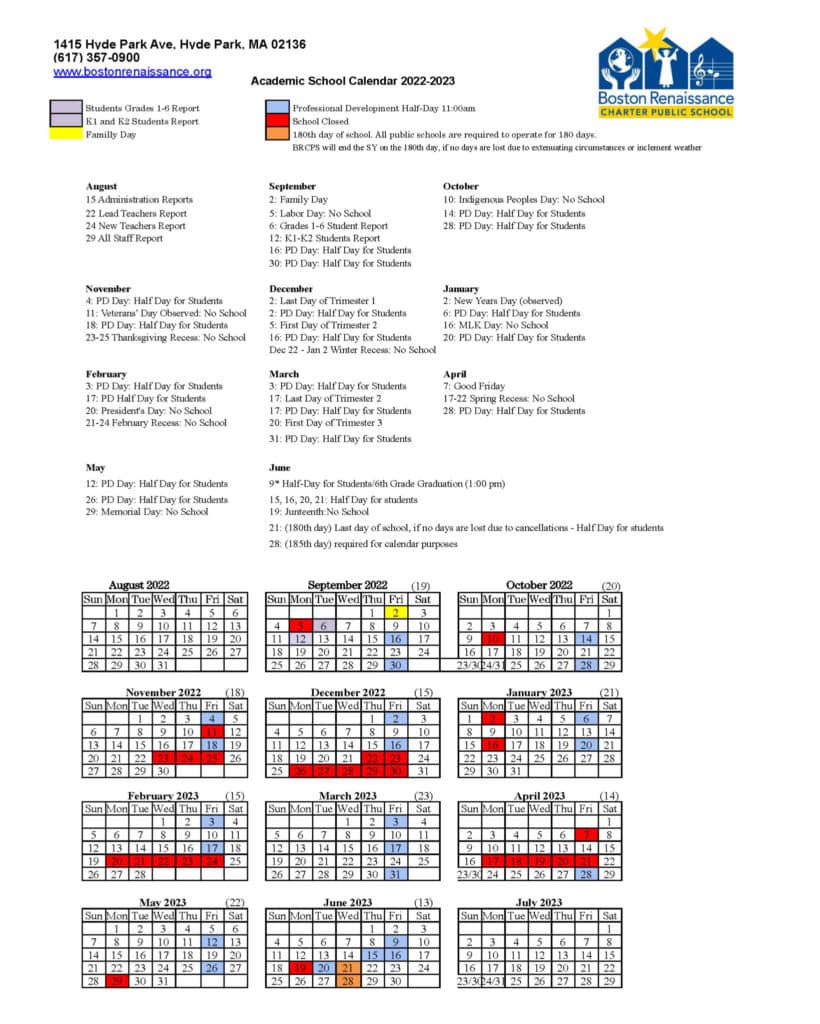 Calendar Boston Renaissance Charter Public School